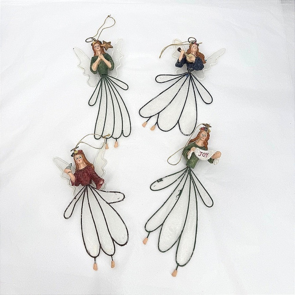 Mesh Glitter Wire Angel Christmas Ornaments Set of 4 Holiday Decor Whimsical